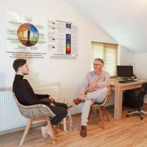Marco in coachingsgesprek met een klant in het Breathfulness Center